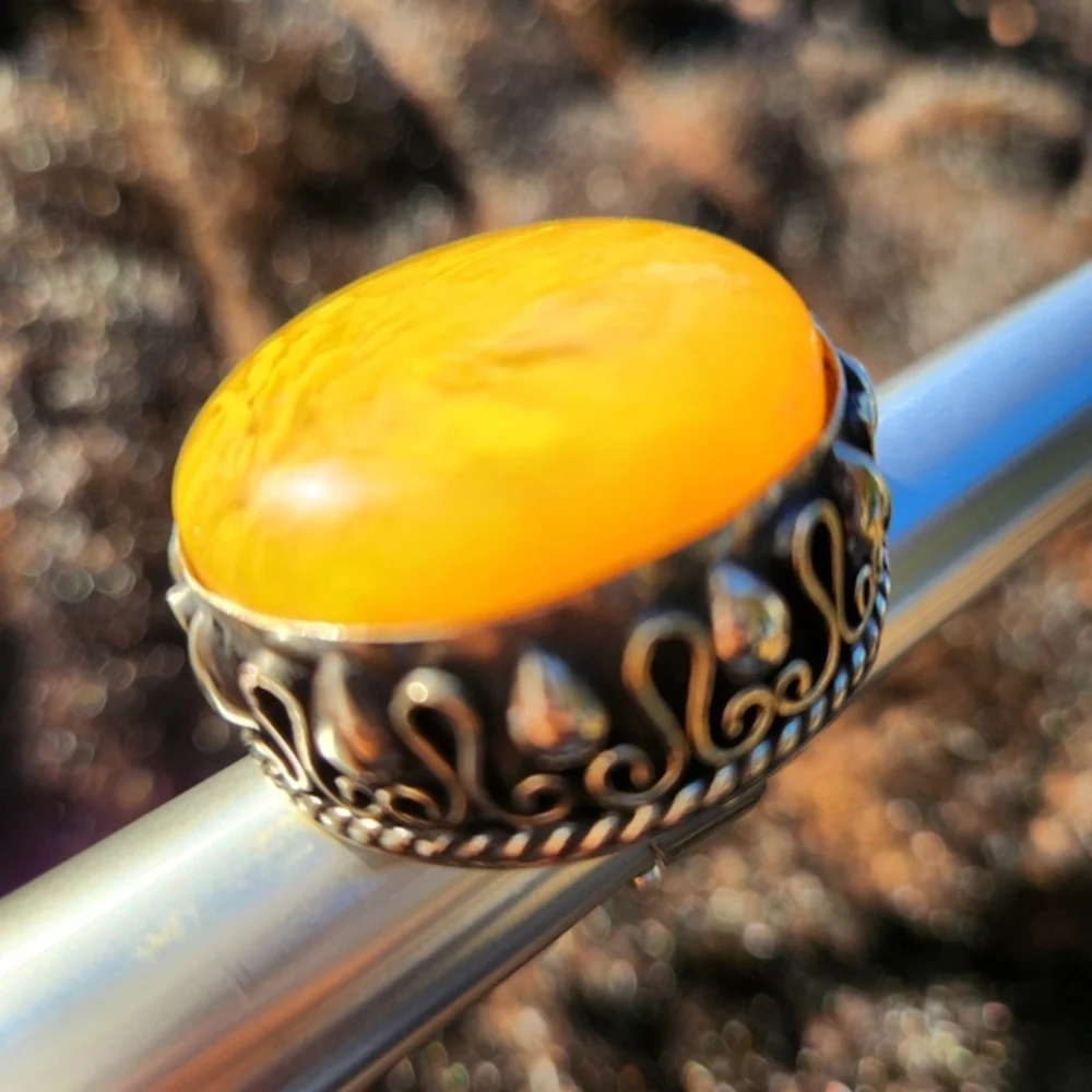 💛 Yellow Opal Silvertone Statement Ring - ONE OF A KIND 💛Happy Like Sunshine💛